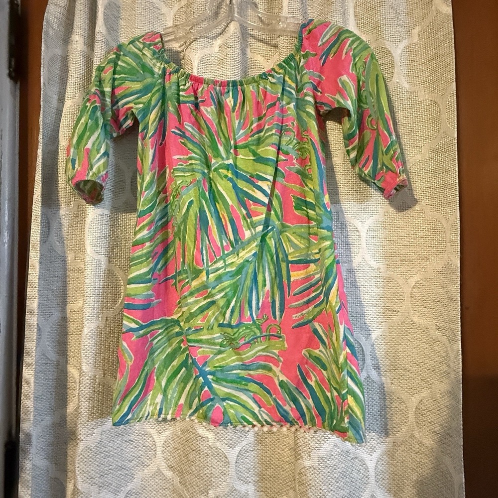 Lilly Pulitzer Girls Mini Enna Dress Tiki‎ Pink Royal Lime  Size Medium 6-7 EUC - Picture 5 of 5